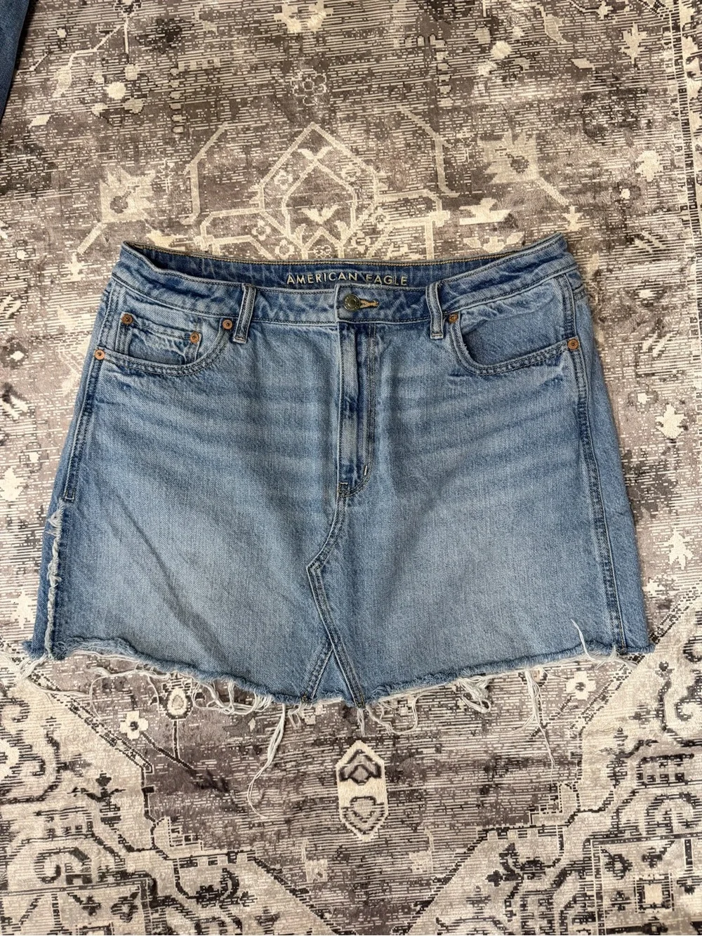 American Eagle Outfitters Light Blue Denim Frayed Mini Skirt